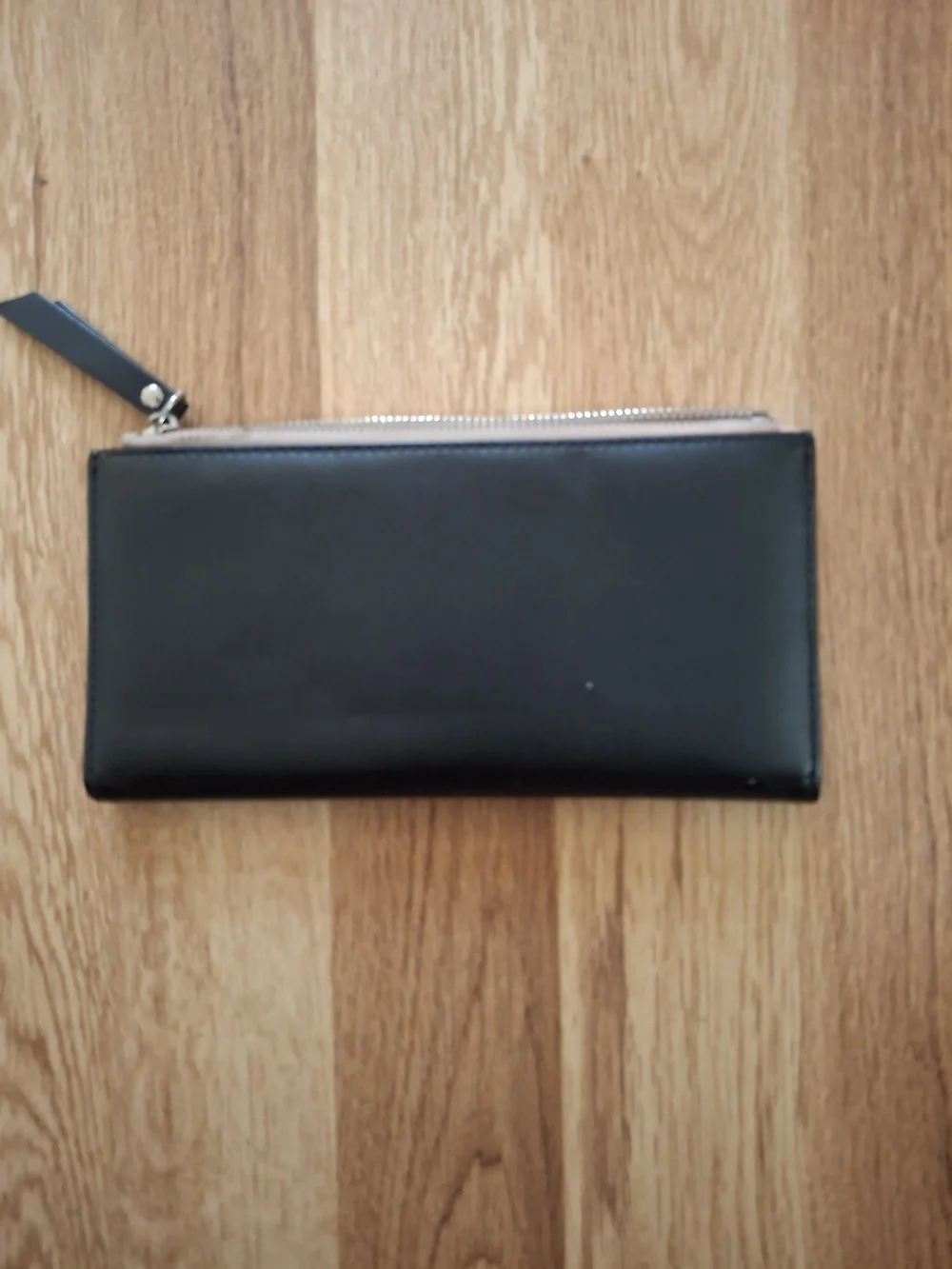 Miniso Black Zip Wallet with Tiny Bow Detail And Cute Saying Vegan Leather